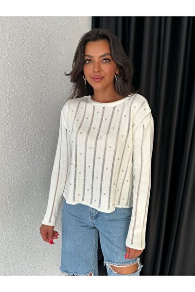 Modamorfo Πλεκτό πουλόβερ με λεπτομέρεια από διάτρητη πέτρα