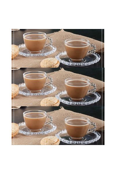 Unique 6-Person Crystal Stone Bead Glass Turkish Coffee Cup Set