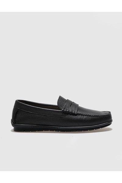 Cabani Genuine Leather Black Belted Men's Casual Shoes