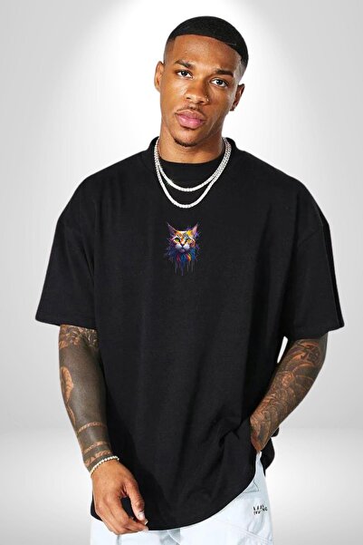 Angemiel Блискавка дощовий кіт чорний оверсайз жінки чоловіки спереду середній мінімальний футболка з принтом