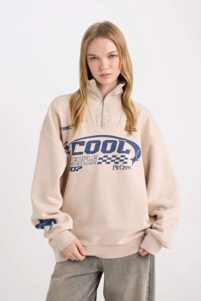 DeFacto D7565 Coool Oversize Half Zip Sweatshirt