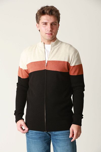 F&K 61200 Color Blocked Ανδρική Πλεκτή Ζακέτα