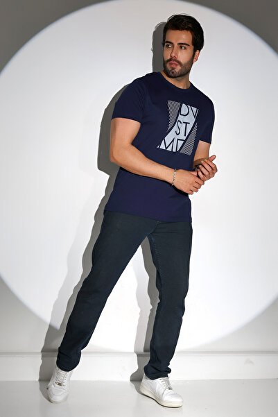 DİVİSTA Ανδρικό κοντομάνικο μπλουζάκι σε μπλε ναυτικό χρώμα μπροστά