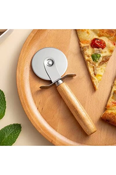 MyBru Paslanmaz Çelik Ahşap Saplı Pizza ve Hamur Kesici
