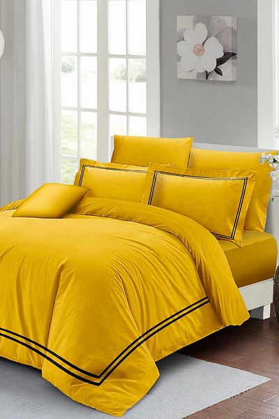 MonoHome Yellow Double Duvet Cover Set - 100% Luxury Cotton Satin, King Size 220X240Cm