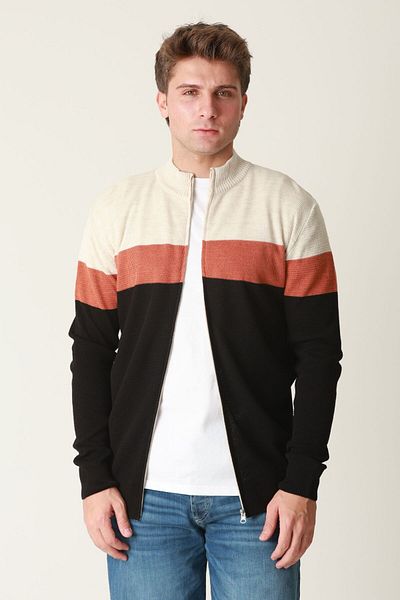 F&K 61200 Color Blocked Ανδρική Πλεκτή Ζακέτα