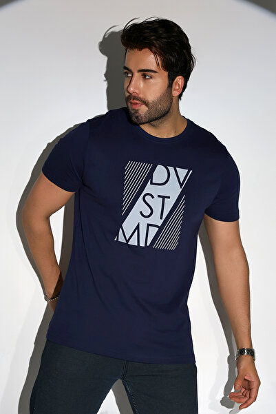 DİVİSTA Ανδρικό κοντομάνικο μπλουζάκι σε μπλε ναυτικό χρώμα μπροστά