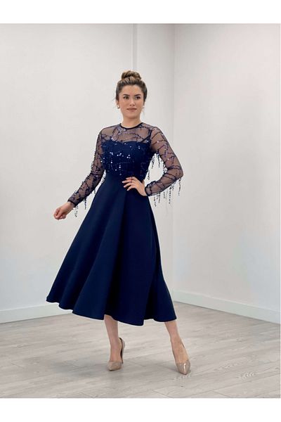 giyimmasalı Top Fringed Sequin Bottom Double Fabric Midiboy Dress