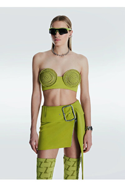 Givin İyilik Mağazası Zeynep Tosun Fıstık Yeşili Dar Fermuar Detaylı Etek