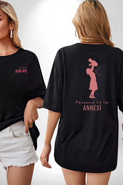 Angemiel Black Oversize Women's/Men's T-Shirt for Mother's Day - Front and Back Printed