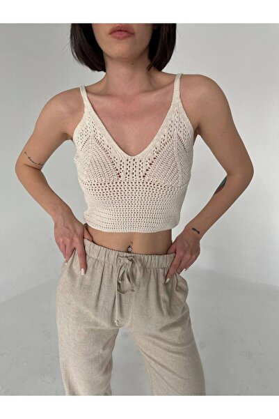 Dilek Aydın Atelier Slim-fit V Yaka Askılı Örgü Crop