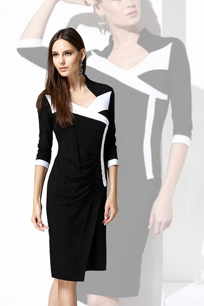 Laranor Rochie neagră de designer cu guler croit, cu închidere la două piepte și detaliu cu șnur - ținută de zi și de noapte 14l1034