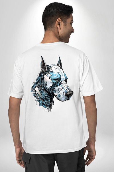 Angemiel Robot Cyborg Dog Doberman Pattern White Oversize Women's/Men's T-Shirt