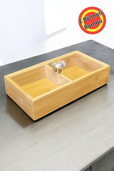 Kitchen Way Bamboo Breakfast Dragee Organizer - 2 Compartments with Lid Kw-165 Fma 001659