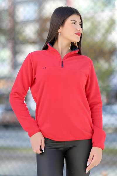 John Borners Women's Red Fleece Shirt - Stand Collar, Half Zip - 7000