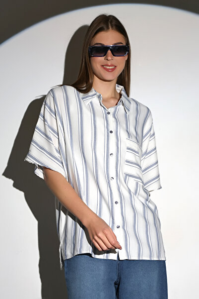 DİVİSTA Kadın Çizgili Kısa Kollu Cepli Gömlek