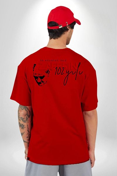 Angemiel Victory Day Ataturk Signature - Red Oversize T-Shirt for Women and Men