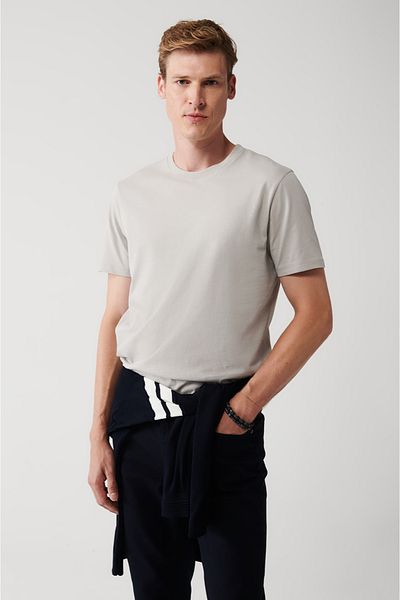 Avva Herren Grau 100% Baumwolle Atmungsaktives T-Shirt mit Rundhalsausschnitt E 001000
