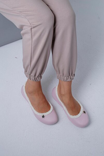 Beyond Kadın Pudra Faylon Içi Kürklü Yıldız Detaylı Ev Babeti 2cm Byndfaymj01