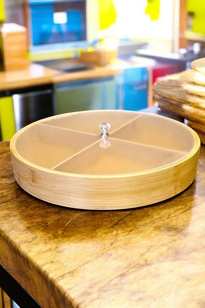 Kitchen Way Bamboo Breakfast Dragee Organizer with 4 Compartments - Movable with Lid Kw-162 Fma 001628