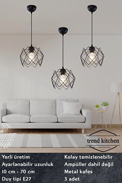 Trend Kitchen 3 Adet Silvano Camsız Avize One Salon,mutfak Sarkıt Avize