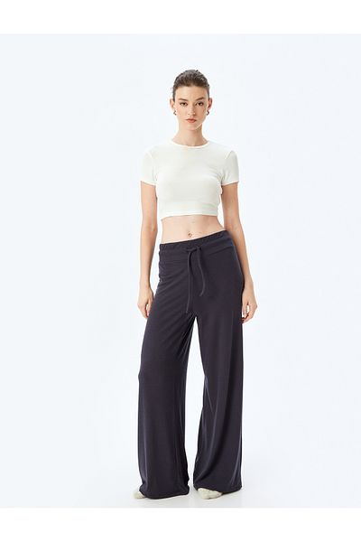 Koton Soft Textured Wide Leg Tie Waist Knitted Sleepwear Bottoms