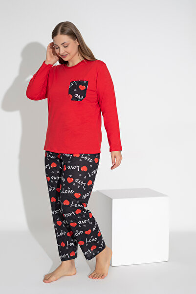ModaLeaf Red Color Long Sleeve Love and Heart Print Pajamas Set 108