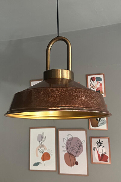 Bamyum Bakır Asaletli Tekli Avize Ahşap Başlık Retro Sarkıt Lamba Restoran Salon Aydınlatma