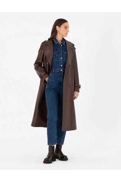 Pierre Cardin Brown Faux Leather Trench Coat 50295956-Vr029