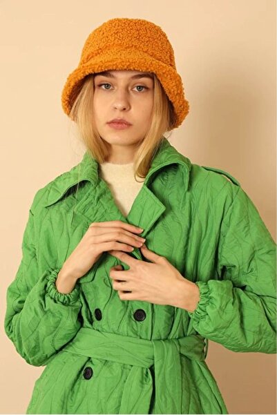 Genel Markalar Jakar Kumaş Soğan Desen Kadın Trench-Yeşil