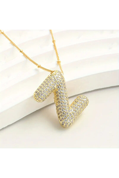 H&S AKSESUAR ÇİFT TARAFLI KULLANILABİLEN Çelik Gold Taşlı Balon Harf Kolye ( Z HARFİ )