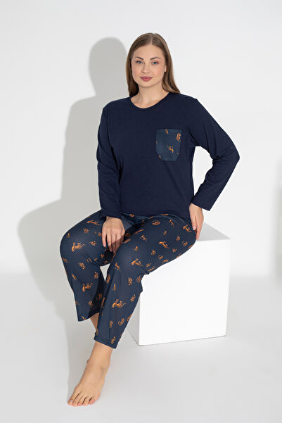 ModaLeaf Navy Blue Long Sleeve Tiger Print Pajamas Set 106