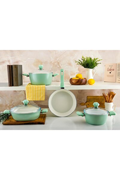 Noble Life Bicoat 7 Parça Natural Seramik Set (Soft Green)