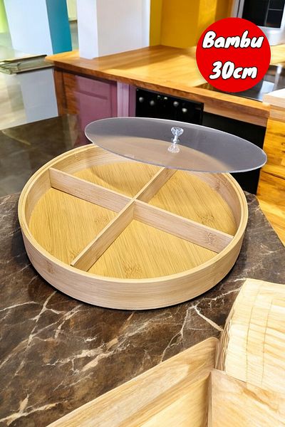 Kitchen Way Bamboo Breakfast Dragee Organizer with 4 Compartments - Movable with Lid Kw-162 Fma 001628