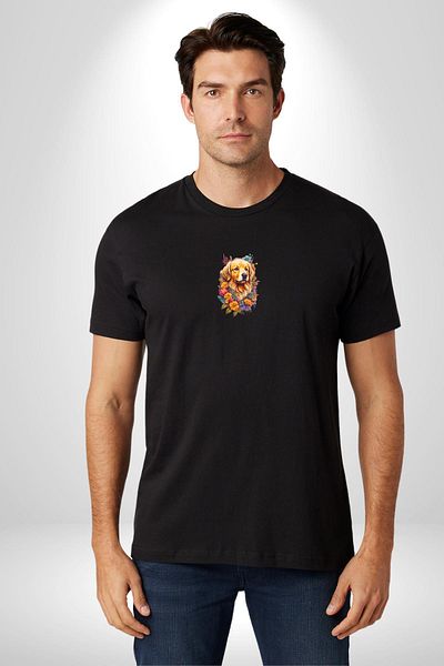 Angemiel Black Oversize Flower Patterned Baby Face T-Shirt - Minimal Printed, Men's and Women's
