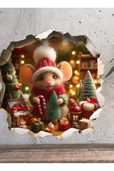 Sim Tasarım Капелюшна новорічна мила мишка-стікер для новорічного декору