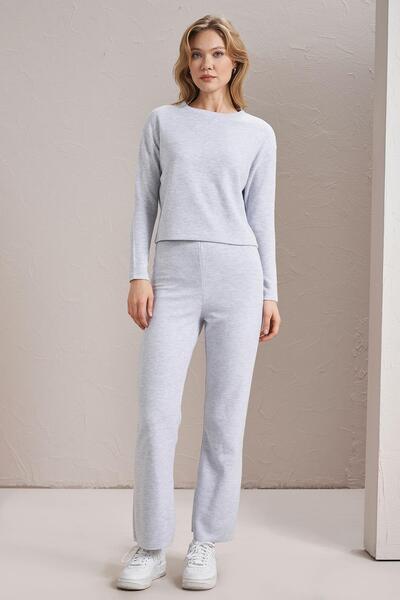 TENA Women's Snow Melange Crew Neck Thessaloniki Fabric Basic Sweatshirt