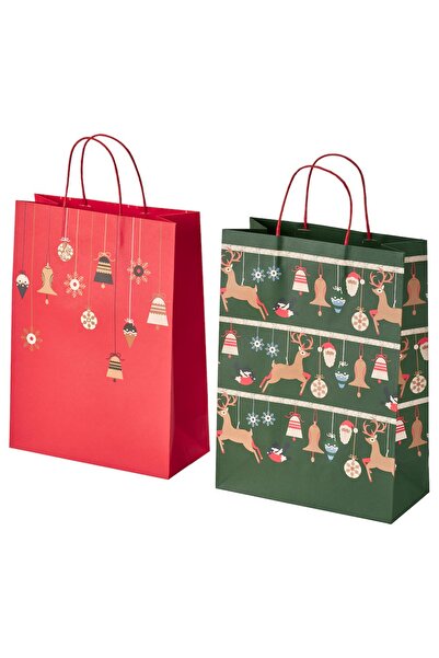 IKEA Vinterfint 2 Adet Desenli Kırmızı Yeşil 26x35 cm Hediye Paketi Çantası P...