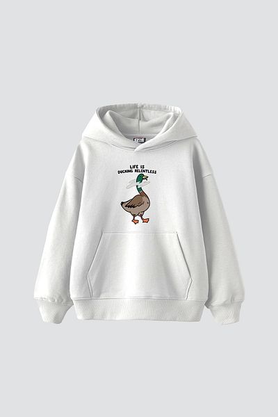 Bak Moda Ducking Relentless Printed Oversize Unisex Premium Λευκό κουκούλα