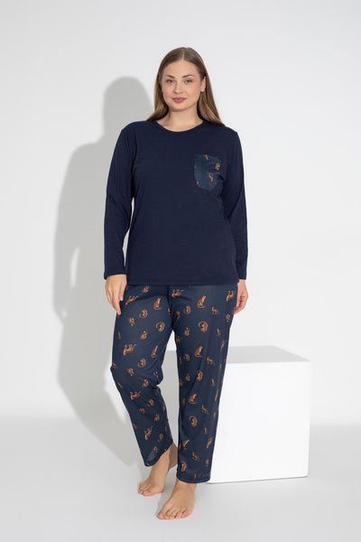ModaLeaf Navy Blue Long Sleeve Tiger Print Pajamas Set 106