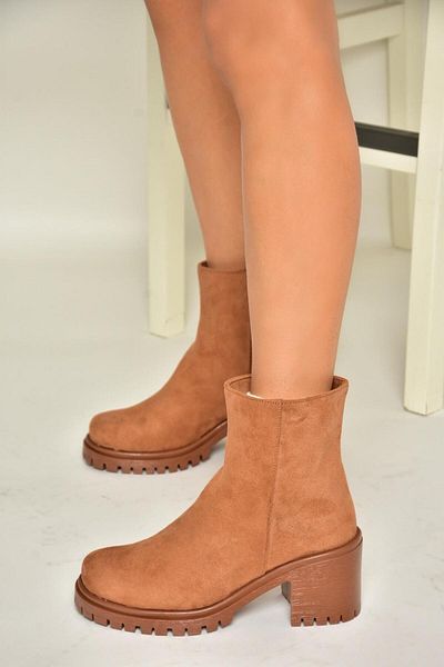 Fox Shoes Τ 726911102   Γυναικείες μπότες Tan Suede με χοντρό τακούνι