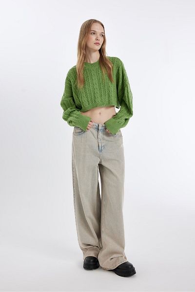 DeFacto Hair Braided Crew Neck Crop kötöttáru pulóver - T4518az24wn