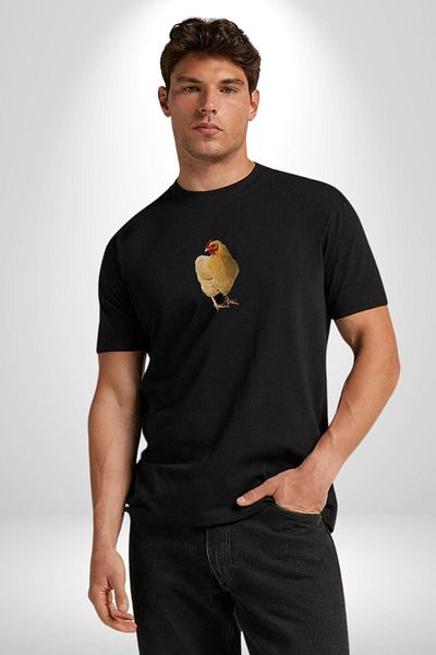 Angemiel Black Oversize Chicken Printed Women's/Men's T-Shirt