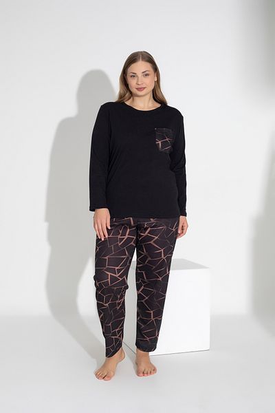 ModaLeaf Set pijama neagră cu mânecă lungă cu model geometric 109