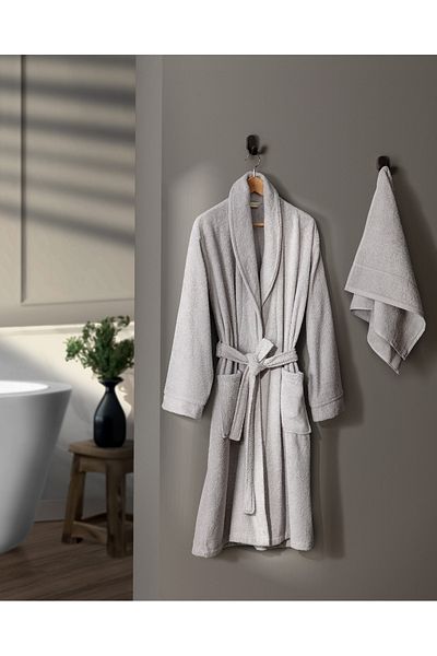 Madame Coco Avril 100% Cotton Şalyaka Unisex Bathrobe Set - Gray - XXL
