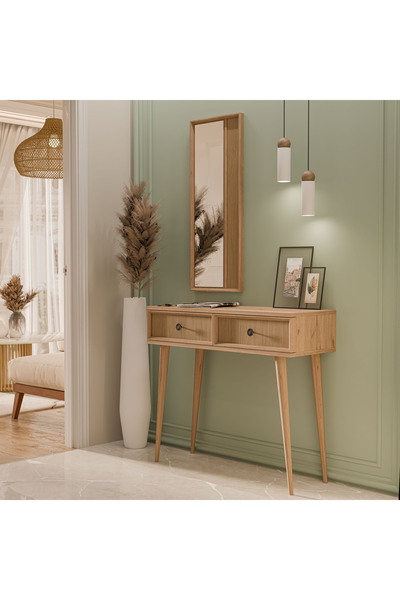 Mezza 6024 LUNA (AHŞAP AYAKLI) MDF PROFİL ÇERÇEVELİ 2 ÇEKMECELİ AYNALI DRESUAR SEPET-YUNUS