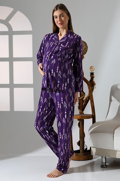 LİKAPA Likapa Combed Cotton Front Buttoned Maternity Long Sleeve Pajama Set