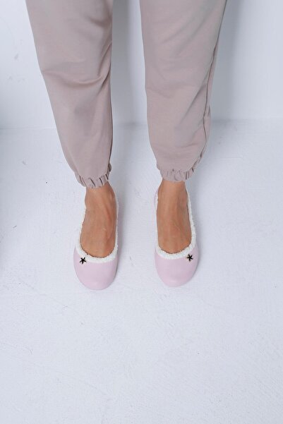 Beyond Kadın Pudra Faylon Içi Kürklü Yıldız Detaylı Ev Babeti 2cm Byndfaymj01