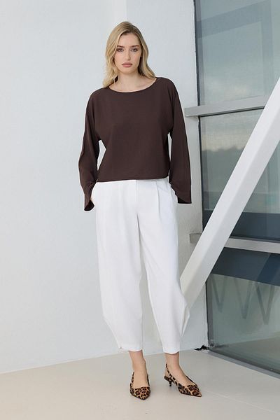 Setre Coffee Sleeve Detailed Relaxed Cut Long Sleeve Knitwear Blouse