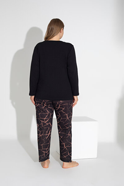 ModaLeaf Black Color Long Sleeve Geometric Print Pajamas Set 109